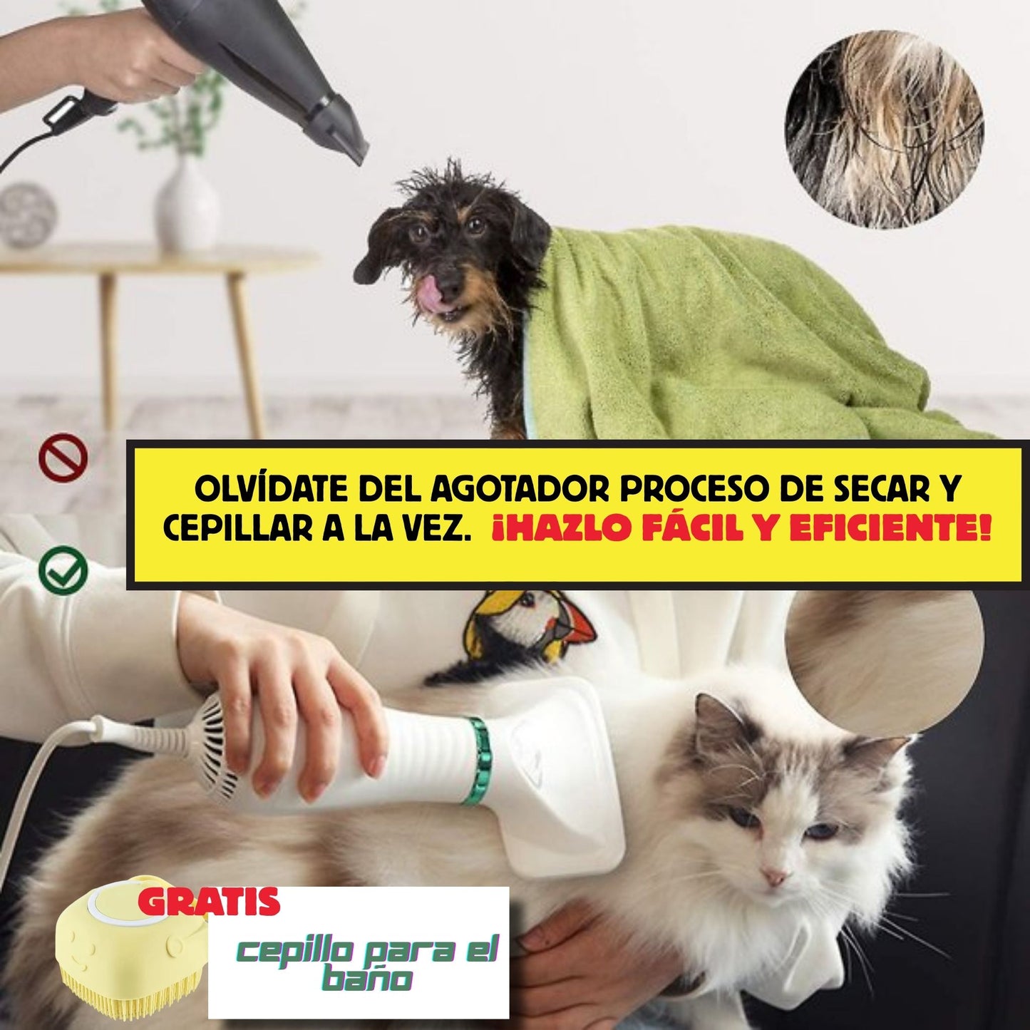 Cepillo TurboDry® Con Vaporizador Para Tus Mascotas