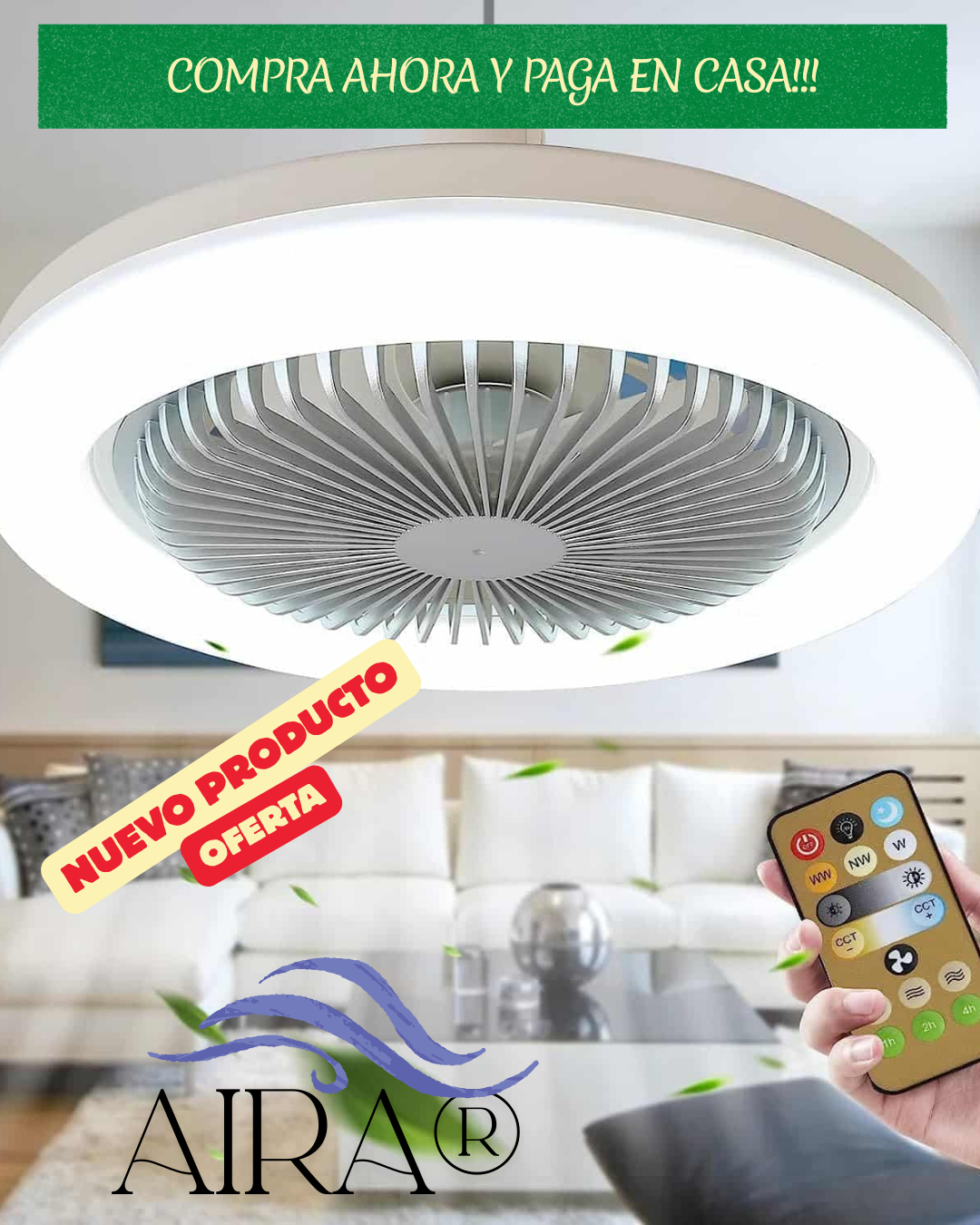 Aira®: Ventilador de Techo Moderno con luz y control remoto
