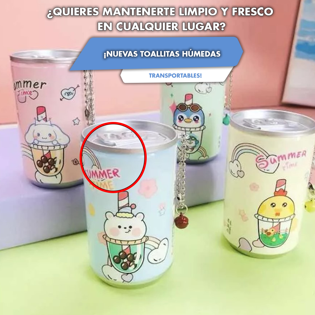 ¡PACK FAMILIAR TOALLITAS HÚMEDAS TRANSPORTABLES X 4 CON DISEÑO KAWAI!